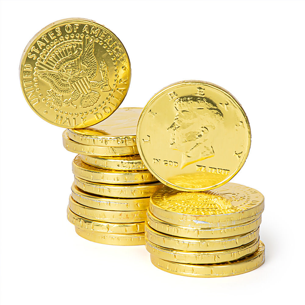 Wholesale Müttenberg Candy Gold Foil Chocolatey Candy Kennedy Coins 1.5"- Bulk