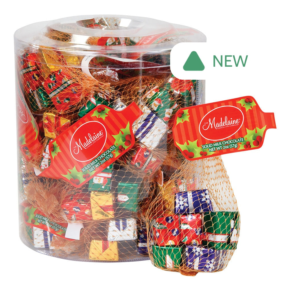 Wholesale Madelaine Milk Chocolate Foiled Christmas Presents 2 Oz Mesh Bag- Bulk