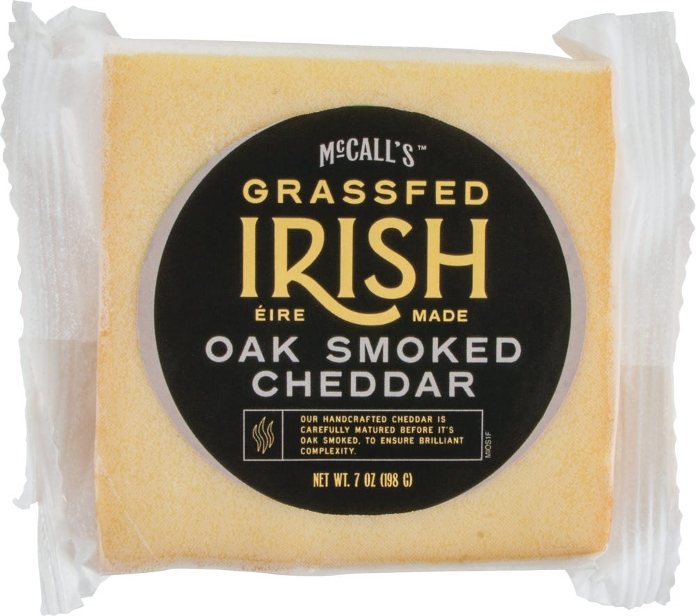 Wholesale McCall's Cheddar Grass Fed Irish Oak Smoked Cheddar 7 Oz- Bulk