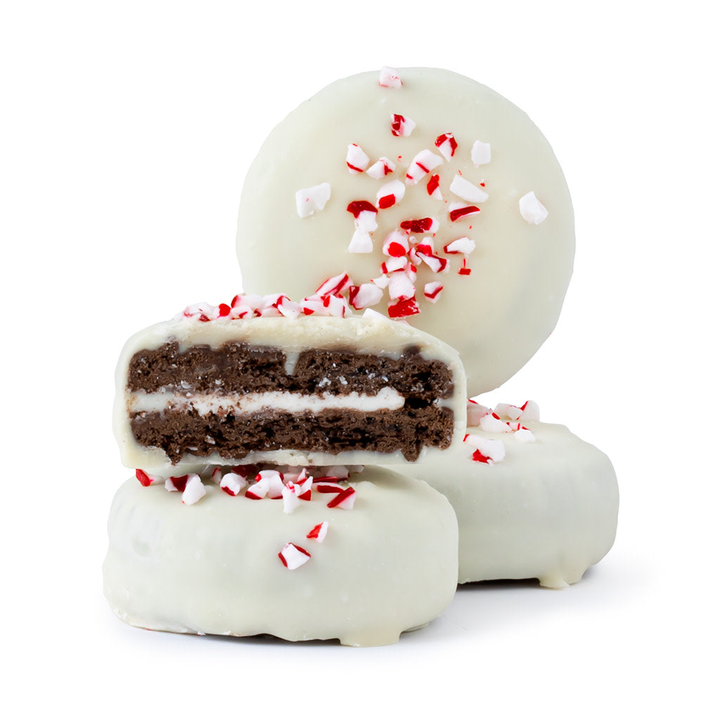Wholesale BoxNCase White Chocolatey Coated Sandwich Cookies With Crushed Peppermint- Bulk