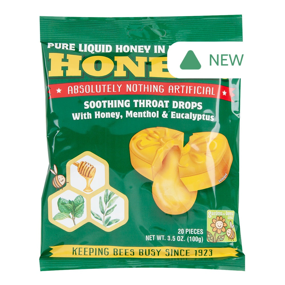 Wholesale Honees Honey Menthol Eucalyptus Cough Drops 20 Piece Peg Bag- Bulk