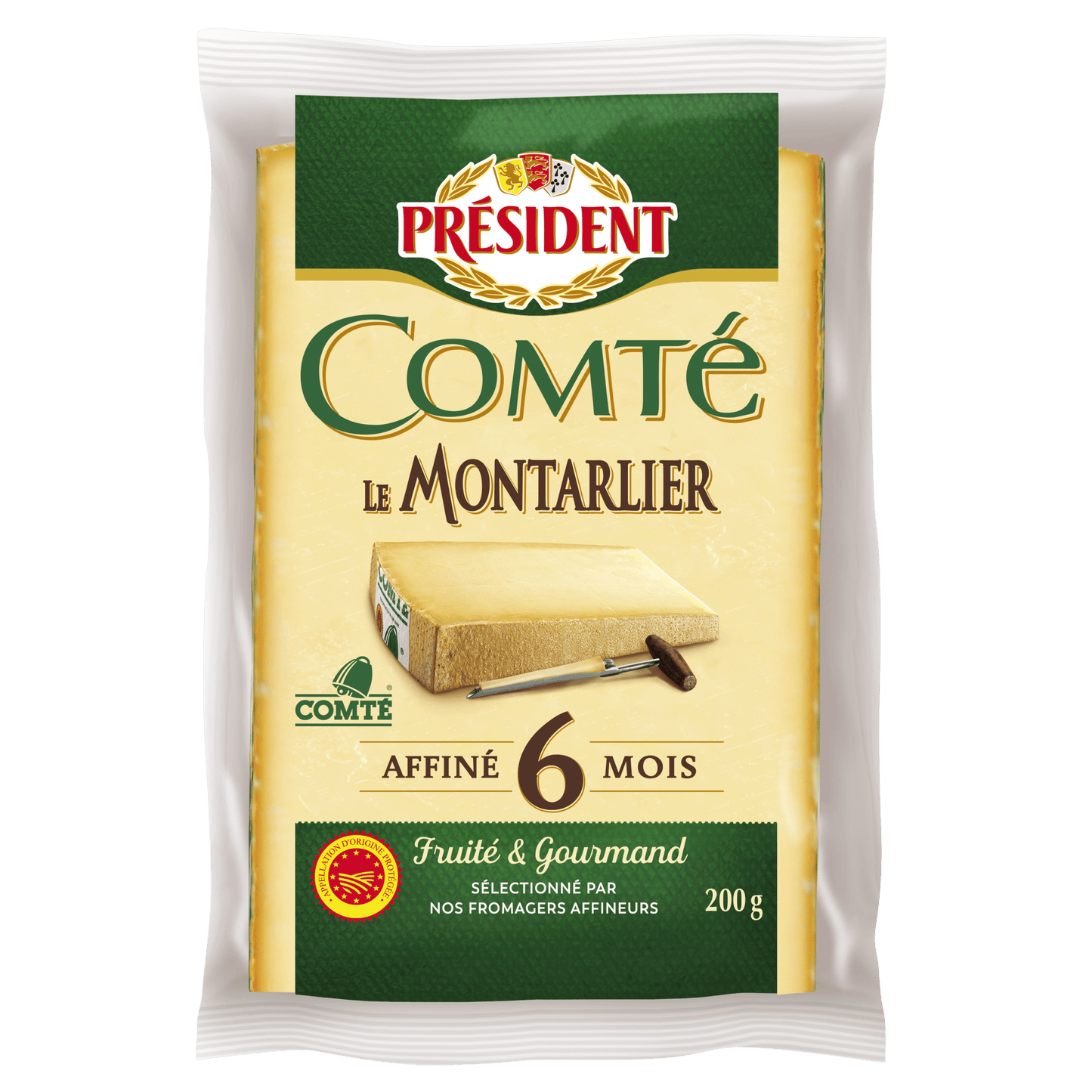 Wholesale Président Comté Cheese 45% Fat, 200g - Aged Hard-Pressed Cow's Milk- Bulk