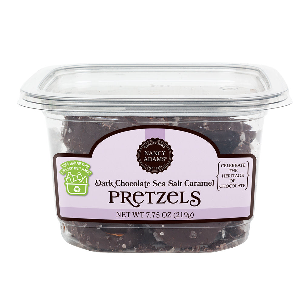 Wholesale Nancy Adams Dark Chocolate Sea Salt Caramel Pretzels 7.75 Oz Tub- Bulk