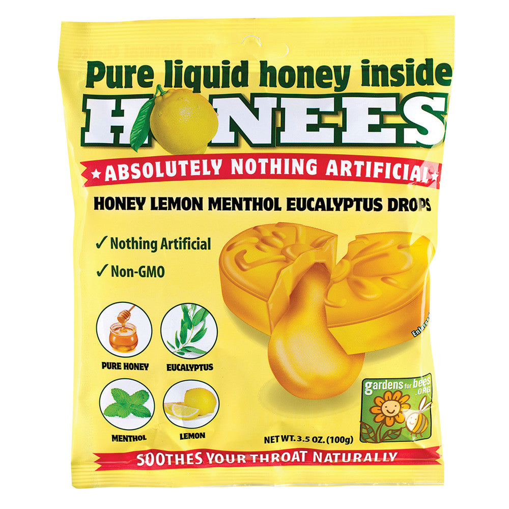 Wholesale Honees Honey Lemon Menthol Eucalyptus Cough Drops 20 Piece Peg Bag- Bulk