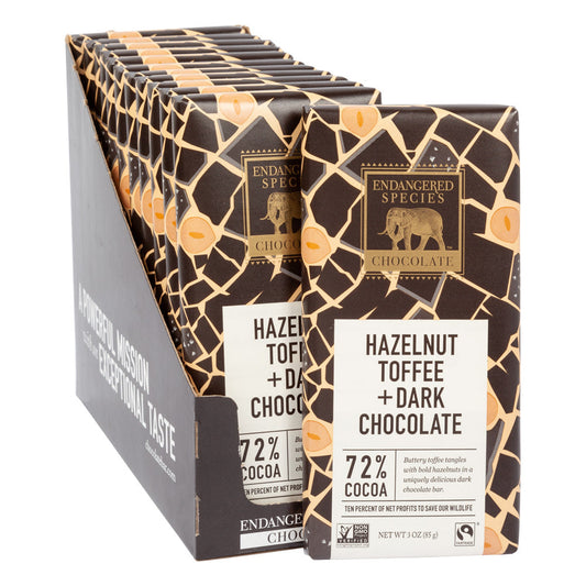Wholesale Endangered Species Dark Chocolate With Hazelnut Toffee 3 Oz Bar- Bulk