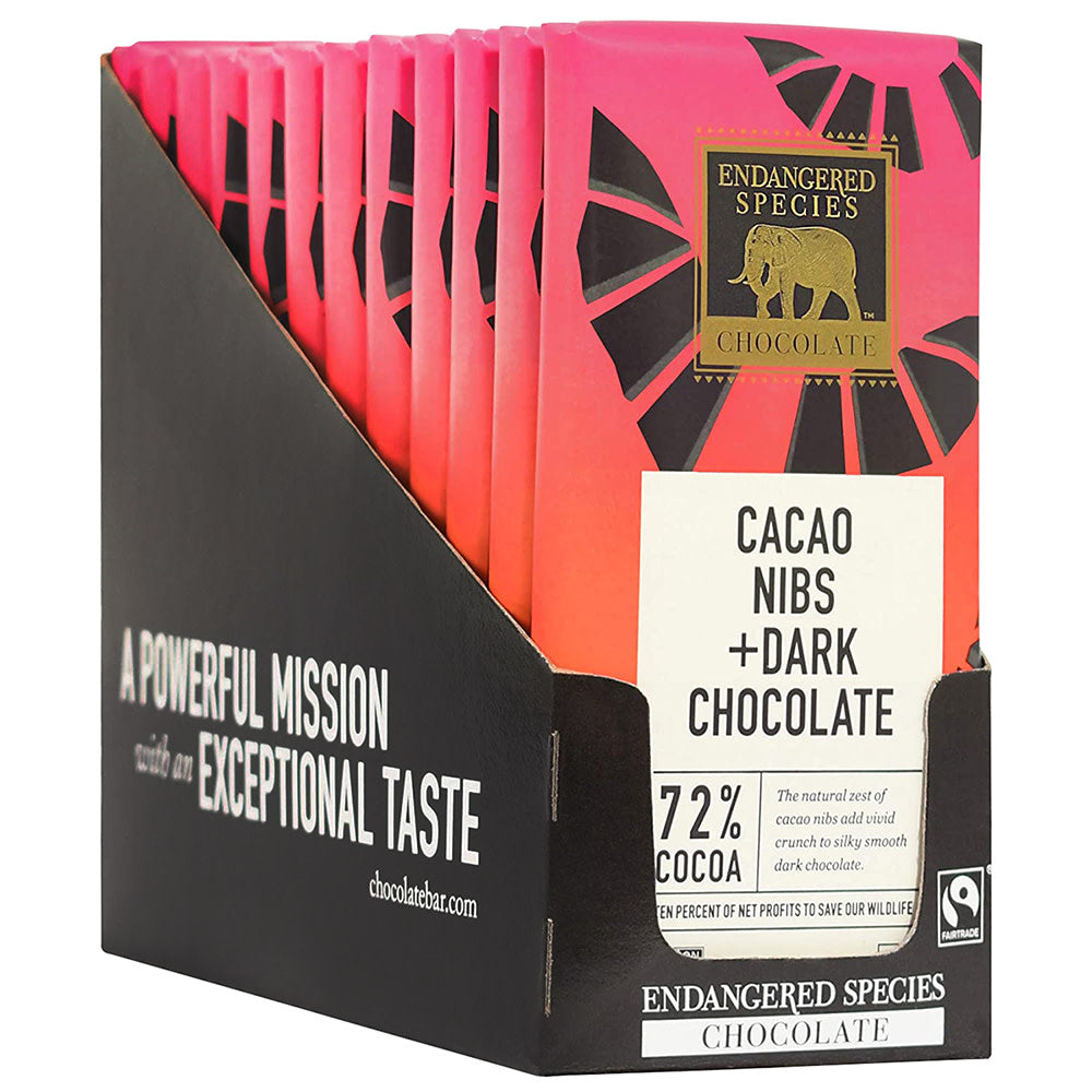 Wholesale Endangered Species Cacao Nibs Dark Chocolate 3 Oz Bar- Bulk