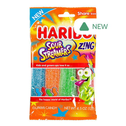 Wholesale Haribo Zing Sour Streamers 4.5 Oz Peg Bag- Bulk