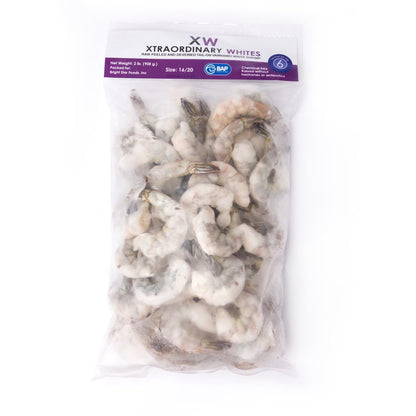 Wholesale XW: Xtraordinary White Shrimp Shrimp, Chemical Free Peeled & Deveined Tail-on 16-20 Iqf 2lb- Bulk