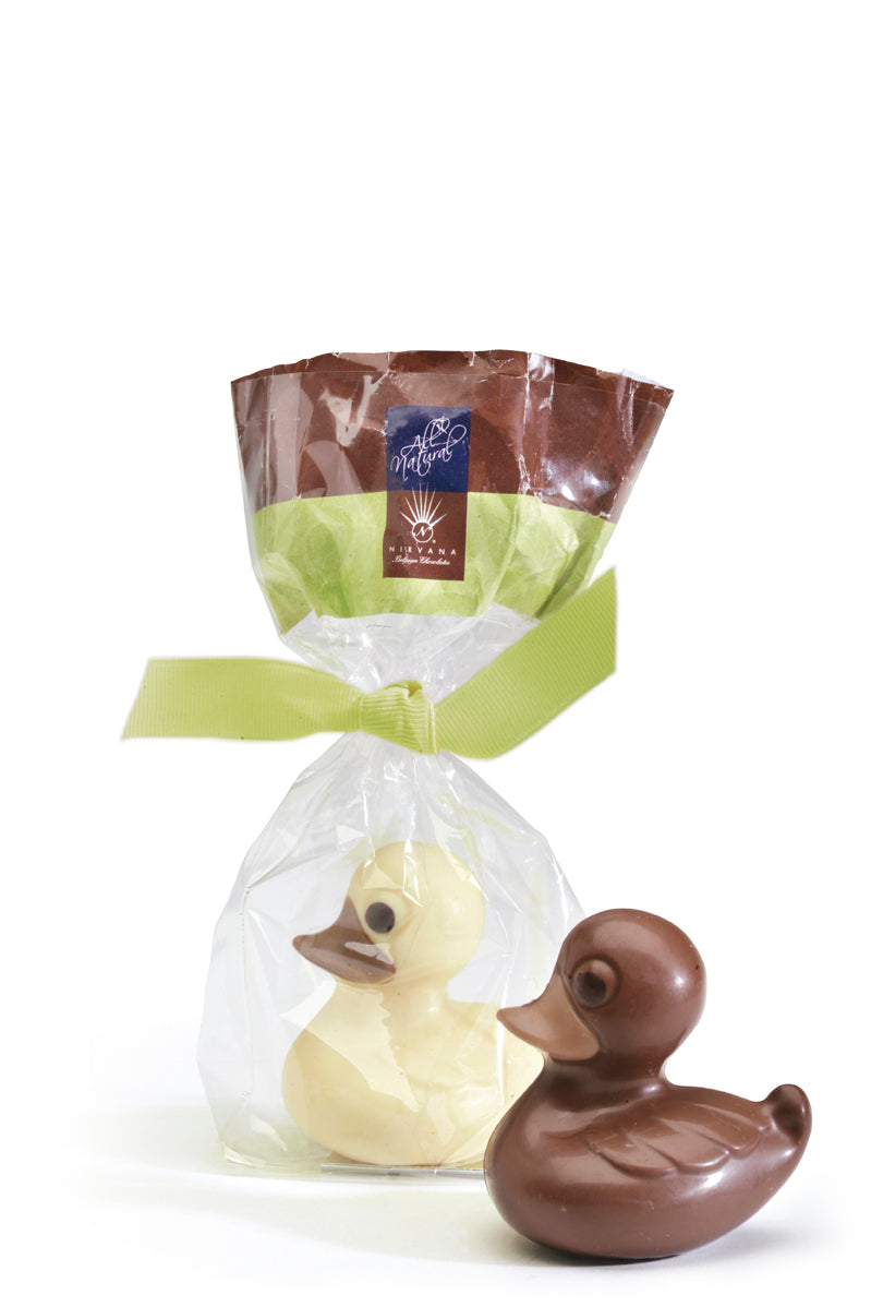 Wholesale Nirvana Organic Rubber duck, white and milk chocolate hollow figurines in cello bag w mixed case of 12 1.75 oz- Bulk