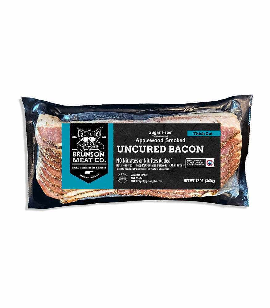 Wholesale Brunson Meat Co. Uncured Applewood Smoked Sugar Free Bacon Thick Cut 12 Oz- Bulk