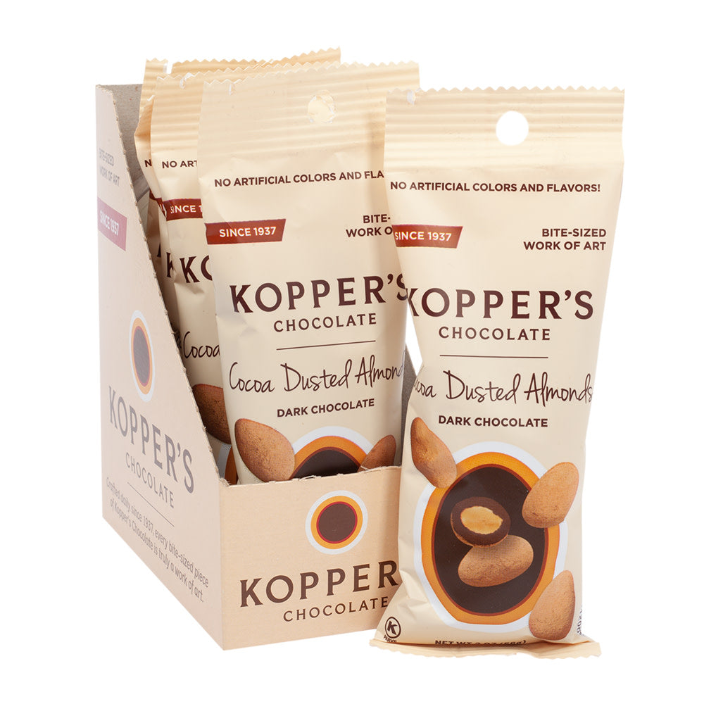 Wholesale Kopper'S Dark Chocolate Cocoa Dusted Almonds 2 Oz- Bulk