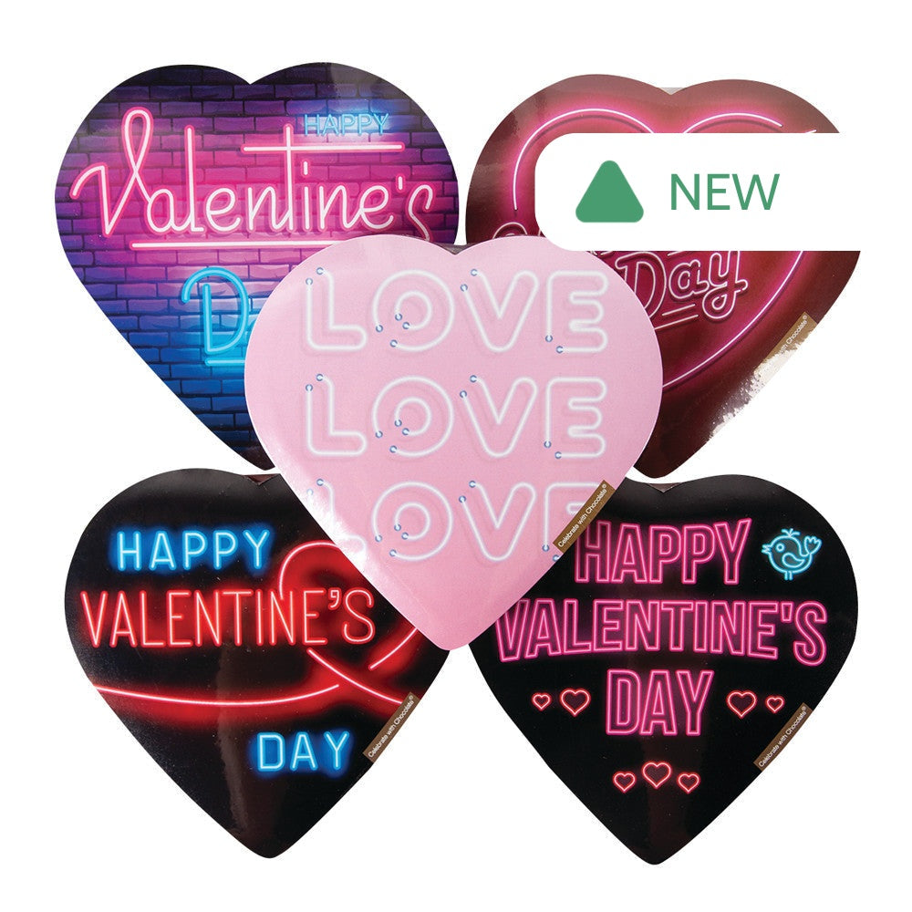 Wholesale Neon Hearts Assorted Chocolate 2 Oz Box- Bulk