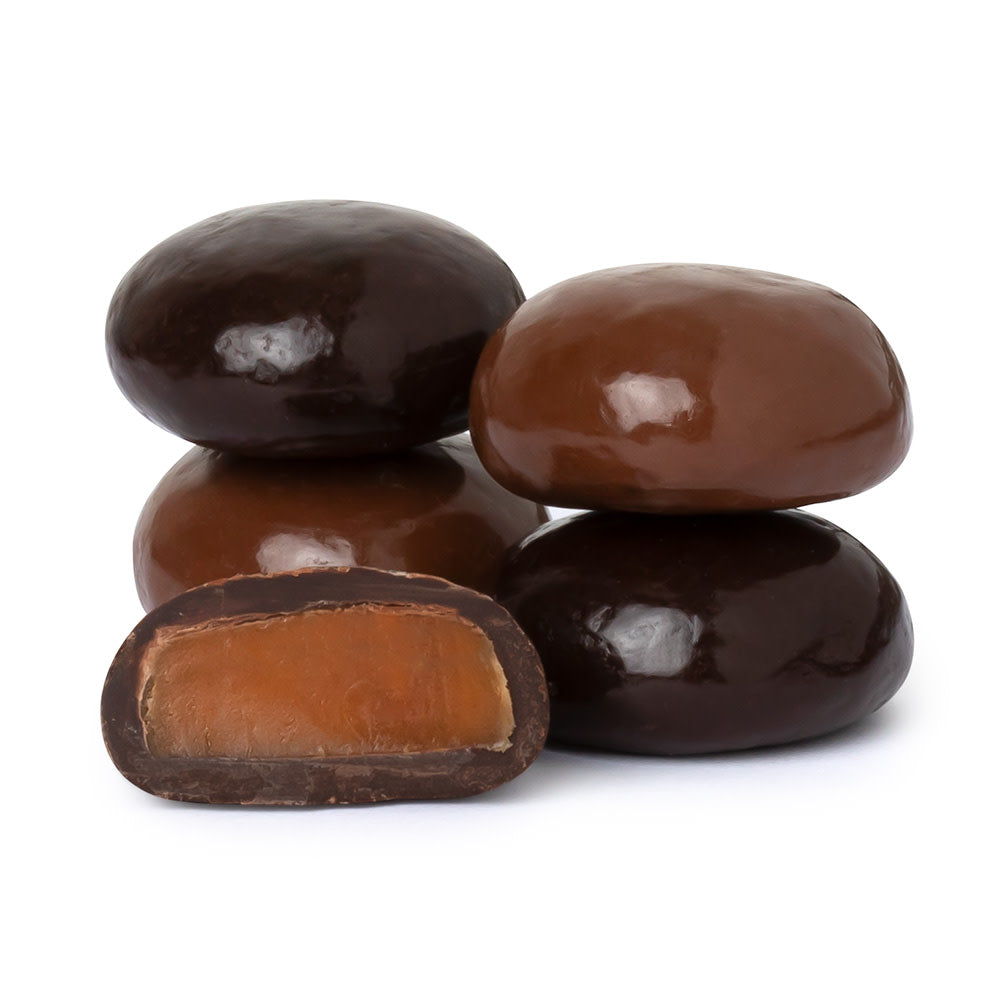 Wholesale Milk And Dark Chocolate Assorted Panned Sea Salt Caramels- Bulk