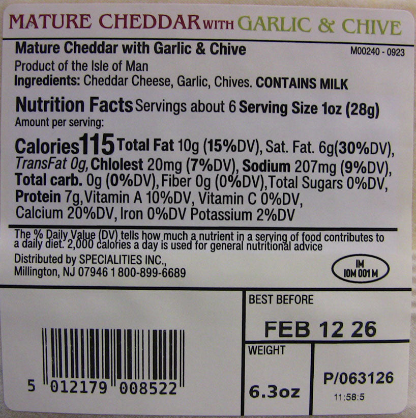 Wholesale Isle Of Man Garlic/Chiv 12M Cheddar- Bulk