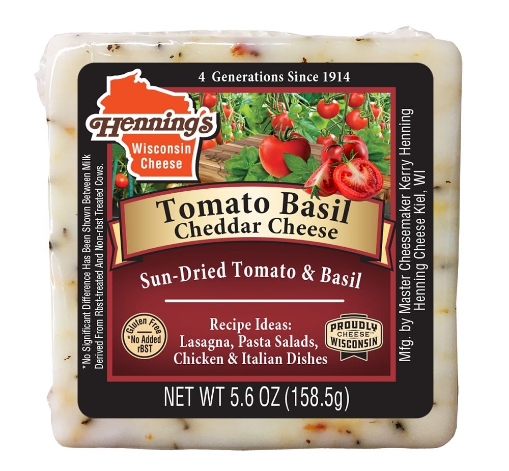 Wholesale Henning's Tomato Basil Cheddar Cheese 5.6 Oz- Bulk