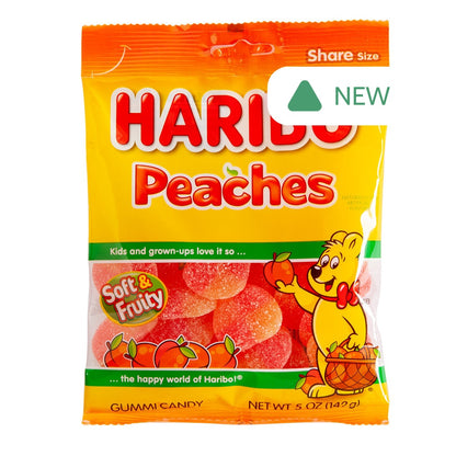 Wholesale Haribo Peaches Gummi Candy 5 Oz Peg Bag- Bulk
