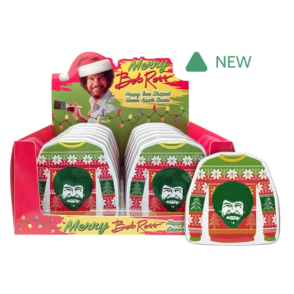 Wholesale Merry Bob Ross Christmas Sweater Candy 1.5 Oz Tin- Bulk