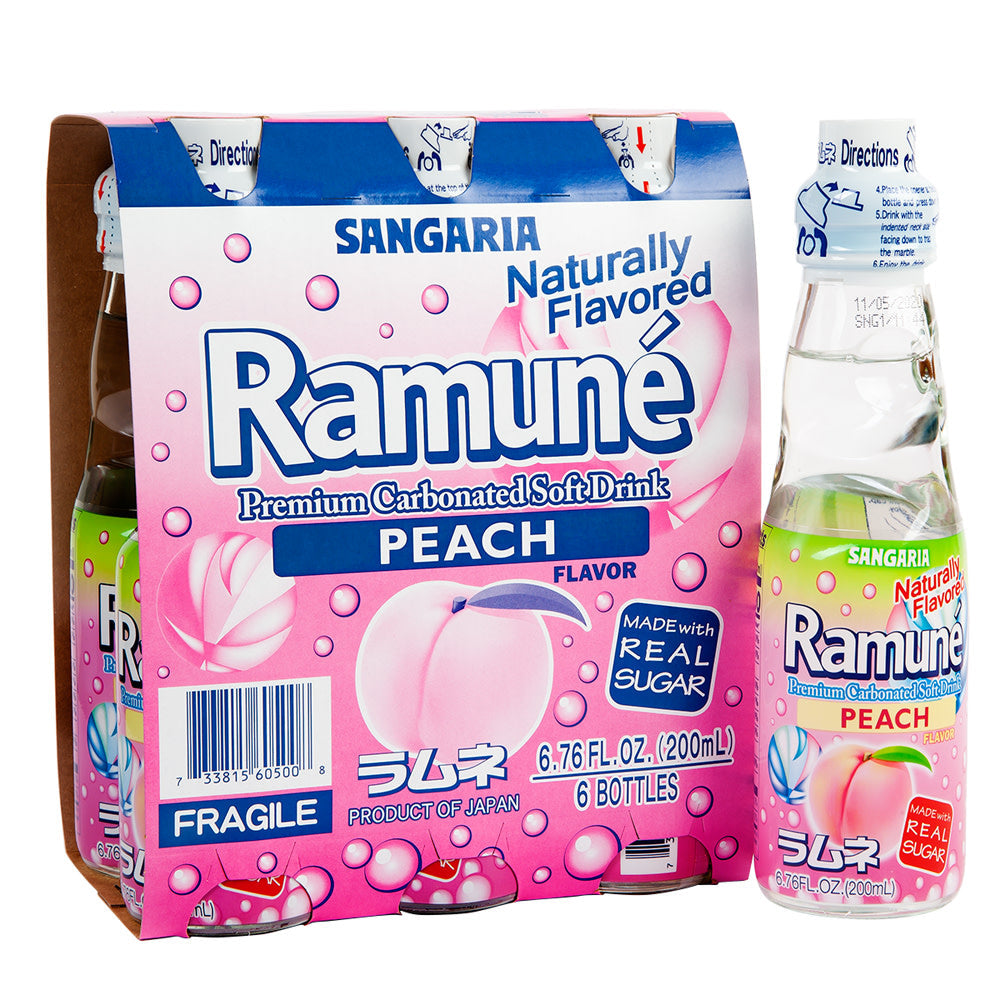Wholesale Ramune Sangaria Peach Soda 6.76 Oz Bottle- Bulk