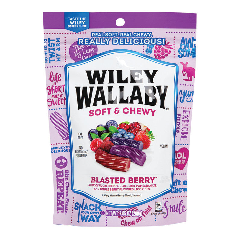 Wholesale Wiley Wallaby Blasted Berry 7.05 Oz Licorice Pouch- Bulk