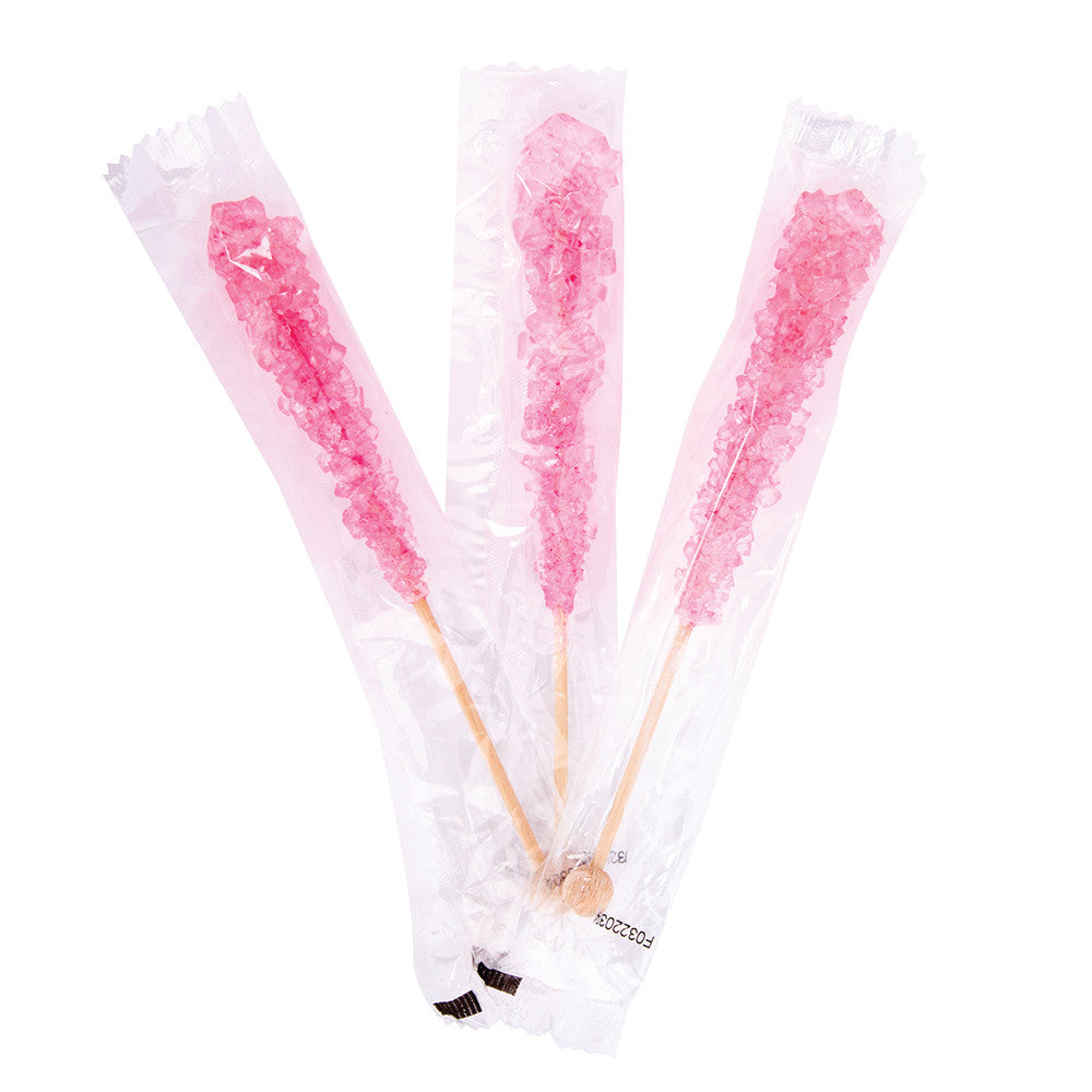Wholesale Müttenberg Candy Pink Strawberry Wrapped Rock Candy Sticks 0.6 Oz- Bulk