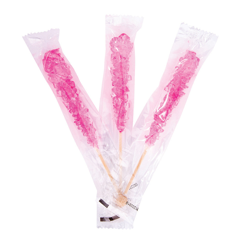 Wholesale Müttenberg Candy Bright Pink Bubblegum Wrapped Rock Candy Sticks 0.6 Oz- Bulk