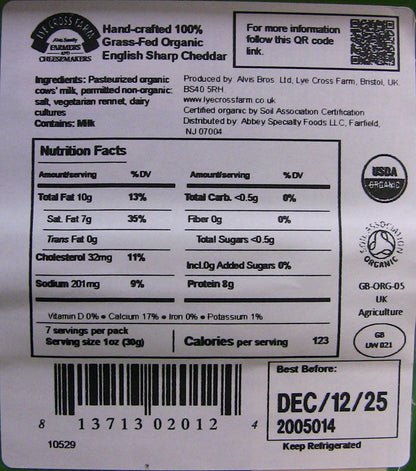 Wholesale Lye Cross Farm Organic Cheddar 7Oz- Bulk