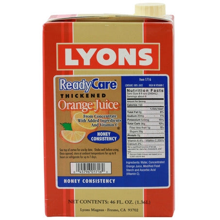 Wholesale Readycare Orange Juice Nutritional Drink Honey Consistency | 46 oz- Bulk