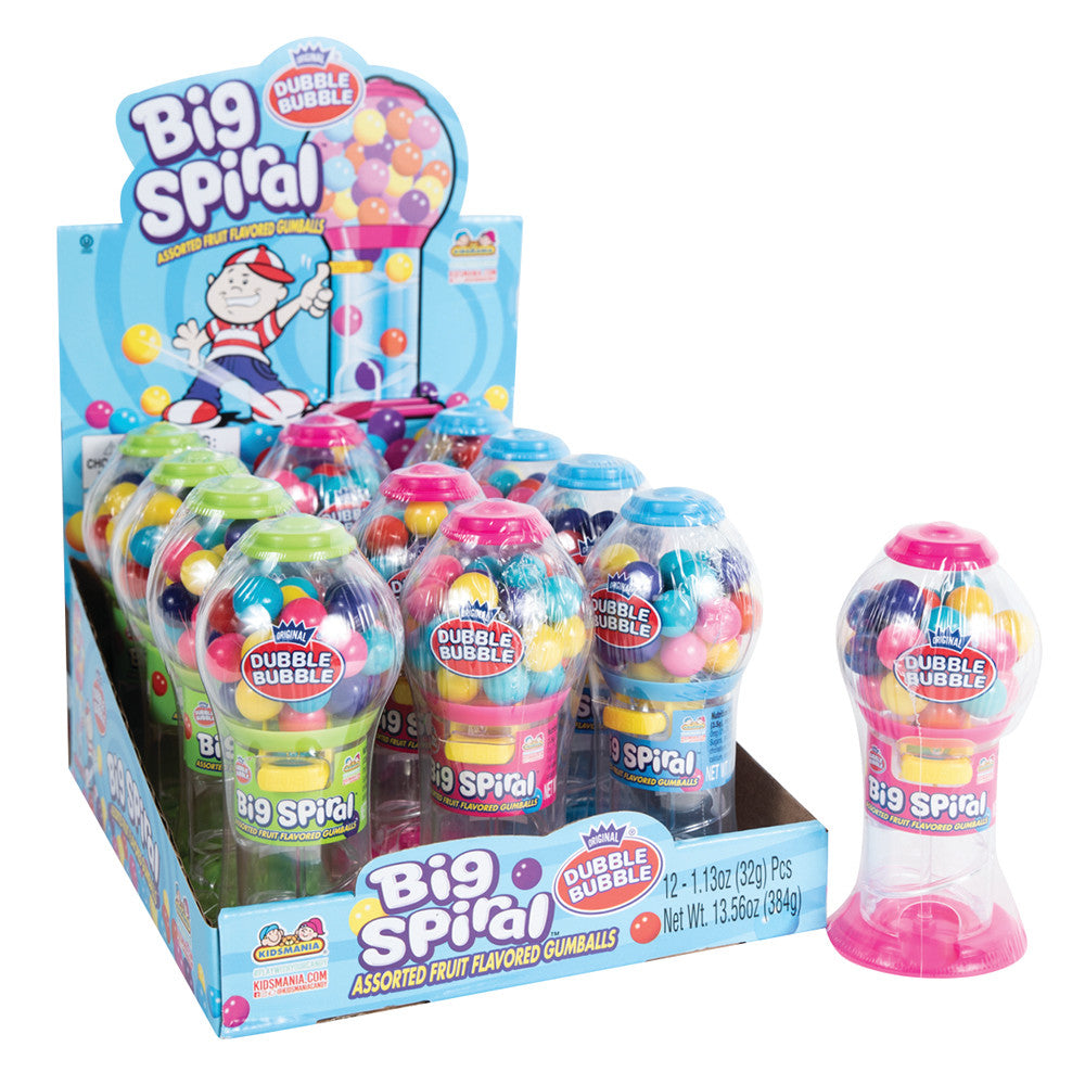Wholesale Dubble Bubble Big Spiral Assorted Fruit Gumballs 1.13 Oz- Bulk