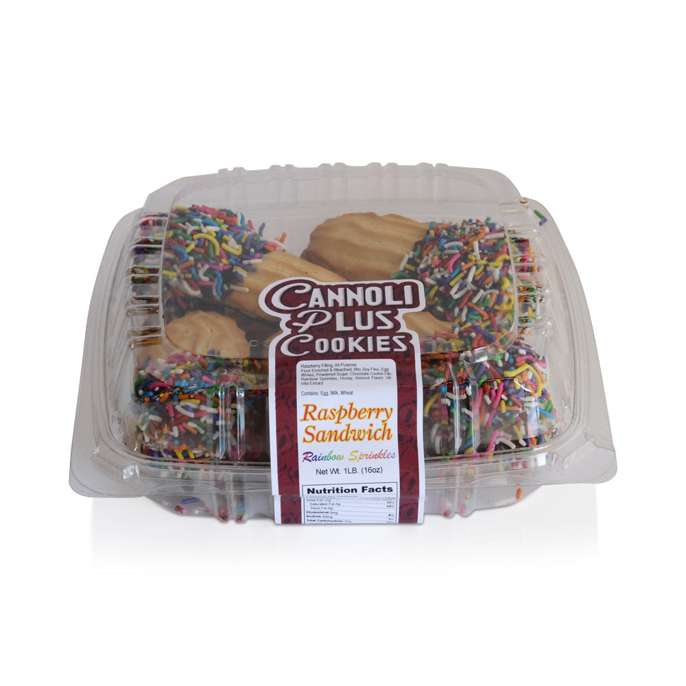 Wholesale Cannoli Plus Case Raspberry Sandwich Cookie With Sprinkles- Bulk