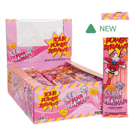 Wholesale Sour Power Straws Pink Lemonade 1.75 Oz- Bulk