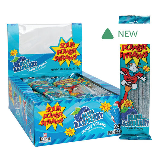 Wholesale Sour Power Straws Blue Raspberry 1.75 Oz- Bulk