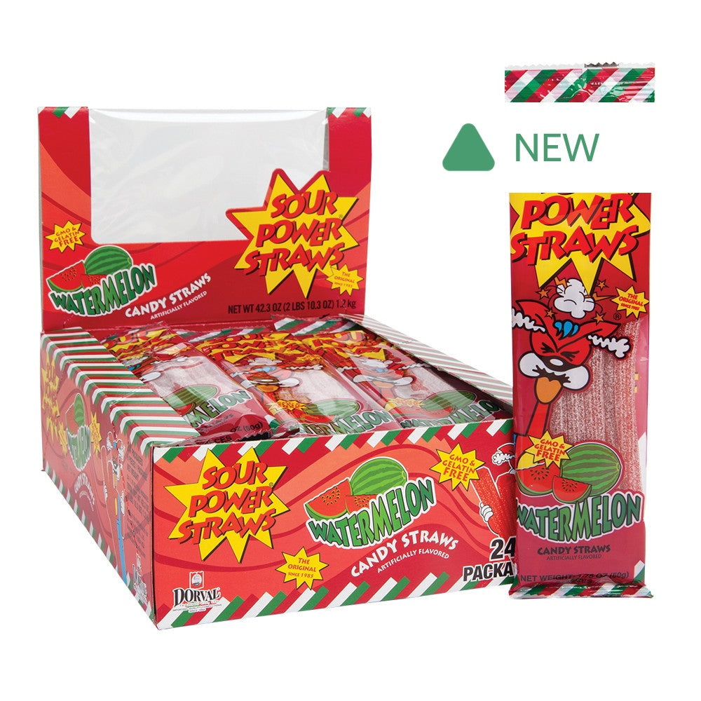 Wholesale Sour Power Straws Watermelon 1.75 Oz- Bulk