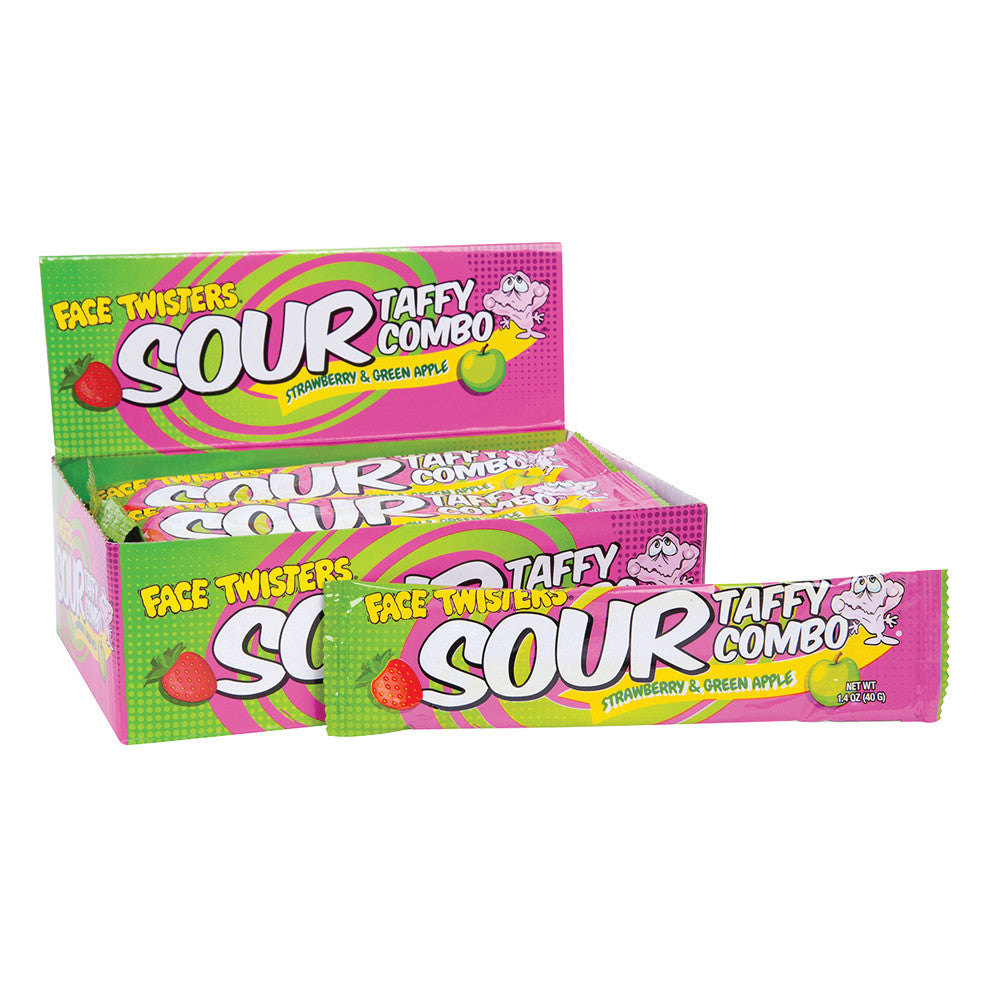 Wholesale Face Twisters Strawberry Green Apple Sour Taffy 1.4 Oz- Bulk