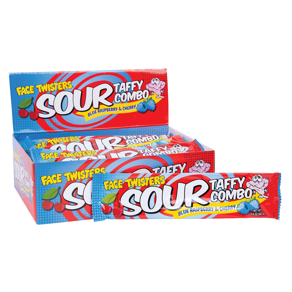 Wholesale Face Twisters Blue Raspberry Cherry Sour Taffy 1.4 Oz- Bulk
