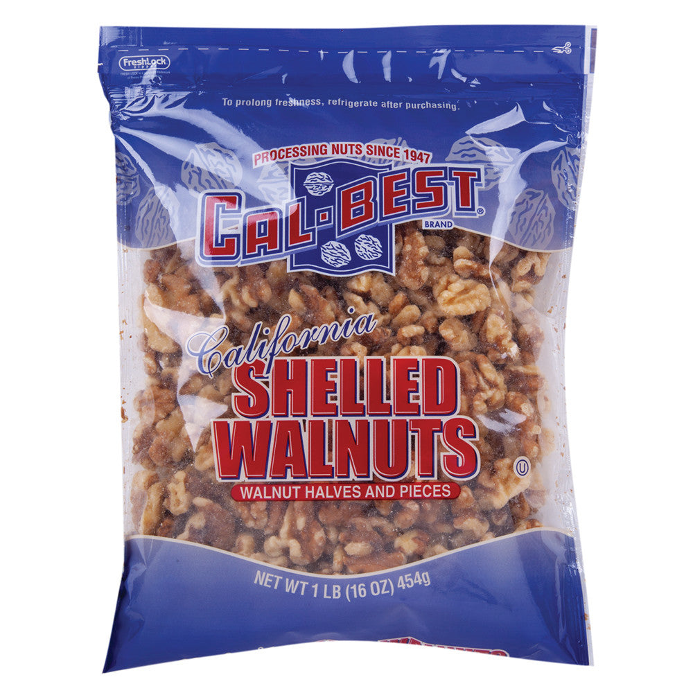 Wholesale Cal-Best Shelled Walnuts 16 Oz 24 Pack Resealable See Through Bag- Bulk