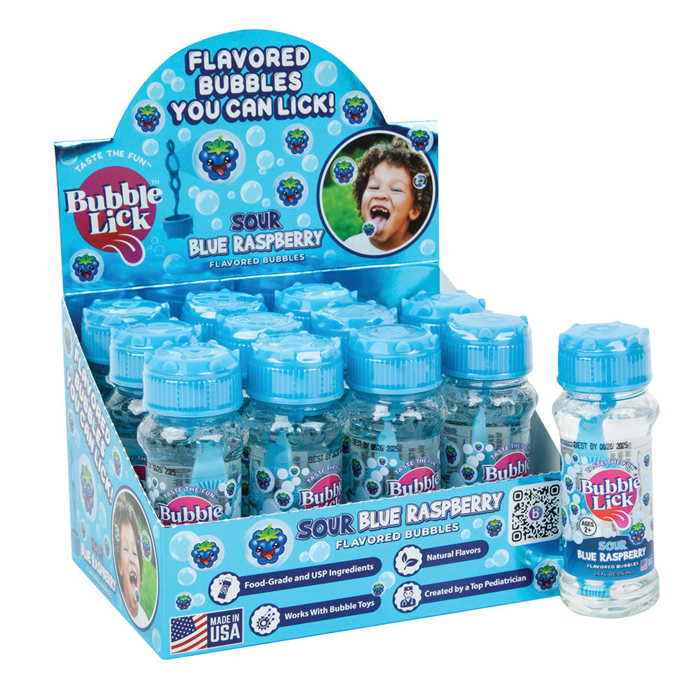 Wholesale Bubblelick Sour Blue Raspberry Flavored Bubbles 2.5 Oz Bottle- Bulk