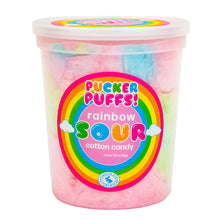Wholesale Chocolate Storybook Pucker Puffs! Rainbow Sour Cotton Candy 1.75 Oz Tub- Bulk