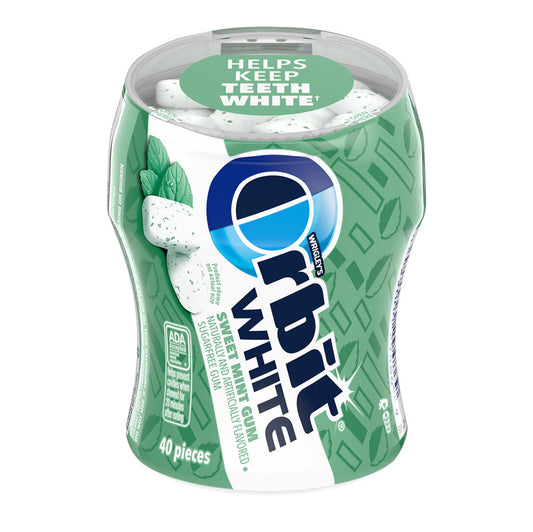 Wholesale Orbit White Sweet Mint Sugar Free Gum 40 Piece Bottle- Bulk