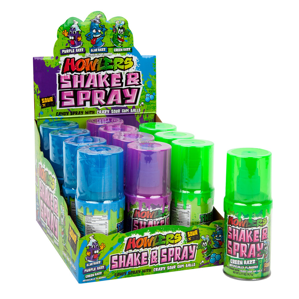 Wholesale Howlers Sour Shake & Spray Candy Spray With Gum Balls 2.77 Oz Can- Bulk