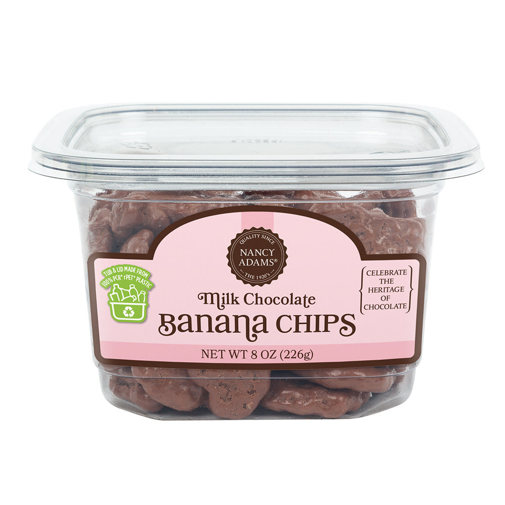 Wholesale Nancy Adams Milk Chocolate Banana Chips 8 Oz Tub- Bulk