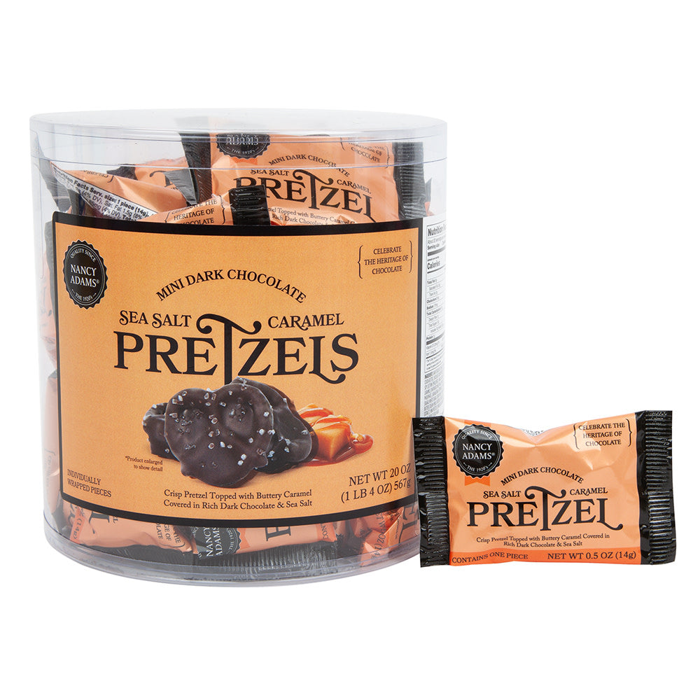 Wholesale Nancy Adams Dark Chocolate Sea Salt Caramel Pretzel Single Serve Tub- Bulk