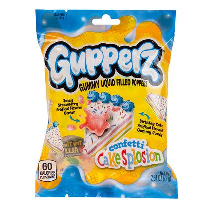 Wholesale Gupperz Confetti Cakesplosion Gummy Liquid Filled Popperz 2.54 Oz Peg Bag- Bulk