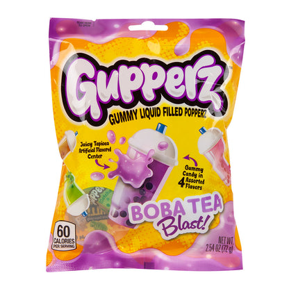 Wholesale Gupperz Boba Tea Blast! Gummy Liquid Filled Popperz 2.54 Oz Peg Bag- Bulk