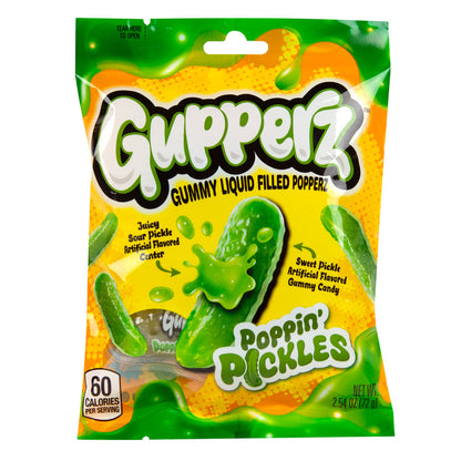 Wholesale Gupperz Poppin’ Pickles Gummy Liquid Filled Popperz 2.54 Oz Peg Bag- Bulk