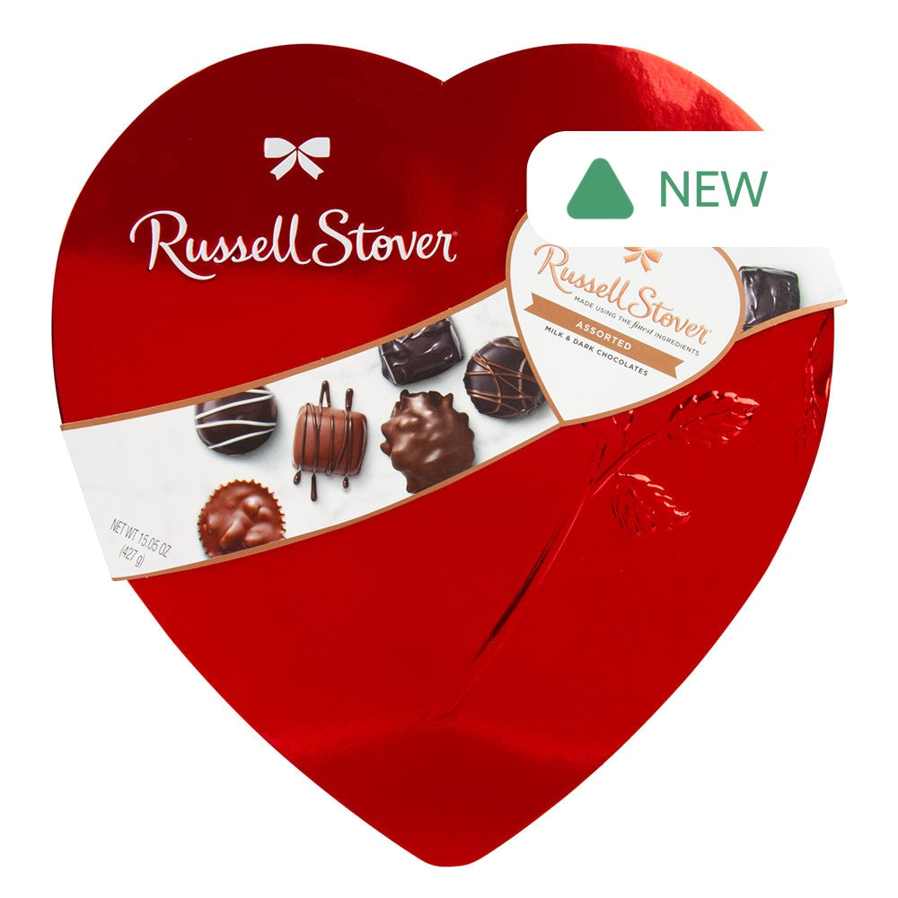 Wholesale Russell Stover Assorted Chocolate Red Foiled Heart Box- Bulk