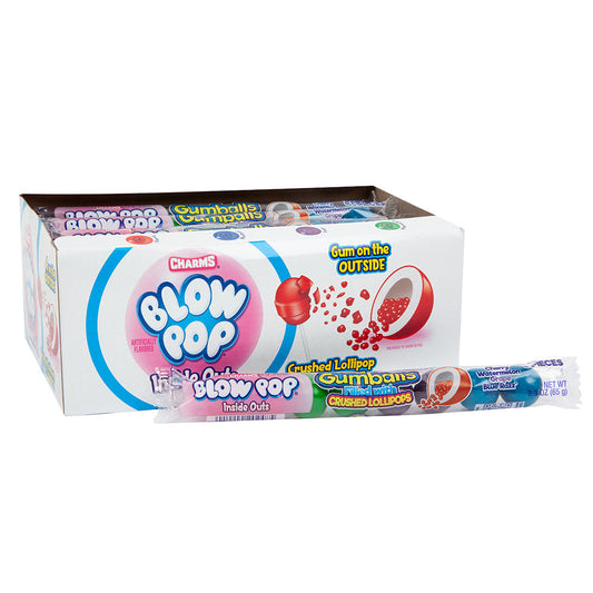 Wholesale Blow Pop Inside Outs Gumballs Filled With Crushed Lollipops 8 Piece Tube- Bulk