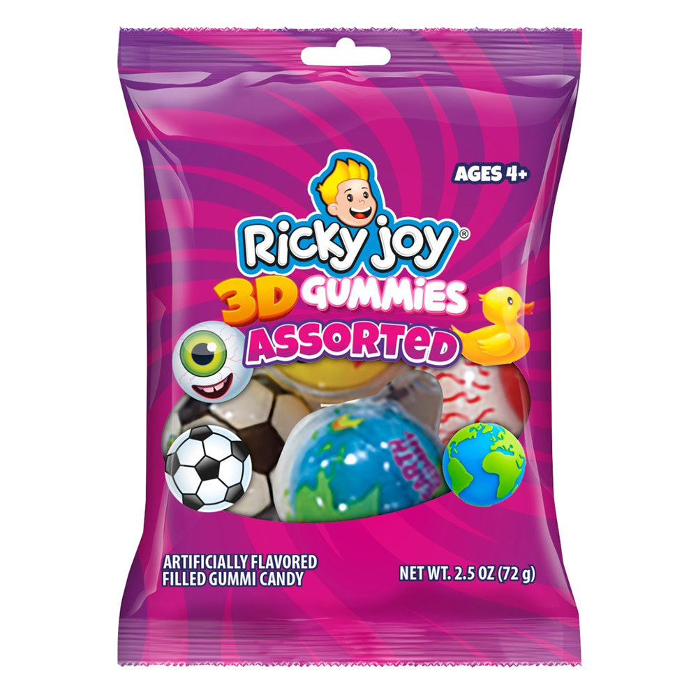 Wholesale Ricky Joy Assorted 3D Gummies 2.5 Oz Peg Bag- Bulk