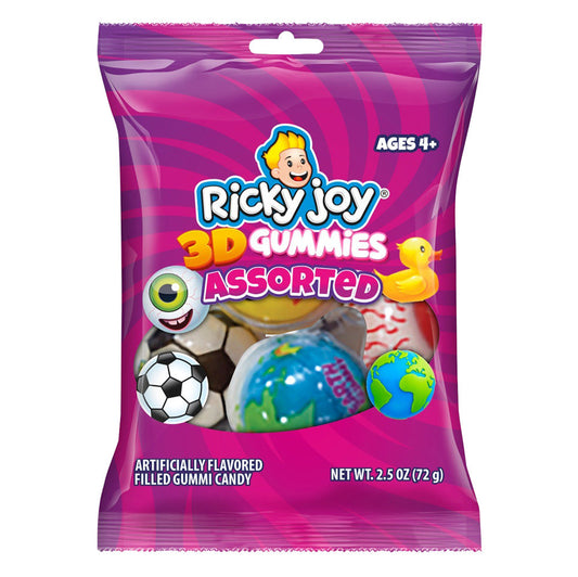 Wholesale Ricky Joy Assorted 3D Gummies 2.5 Oz Peg Bag- Bulk