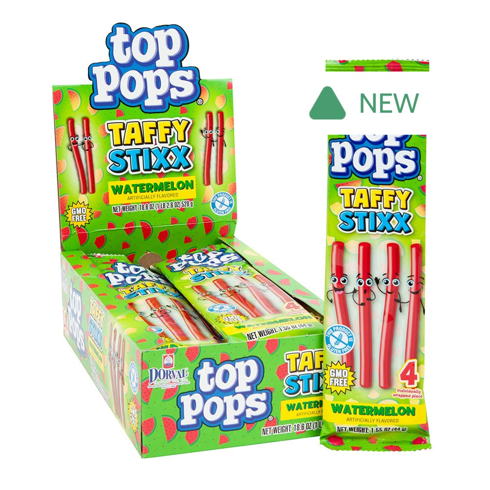 Wholesale Top Pops Watermelon Taffy Stixx 1.55 Oz- Bulk