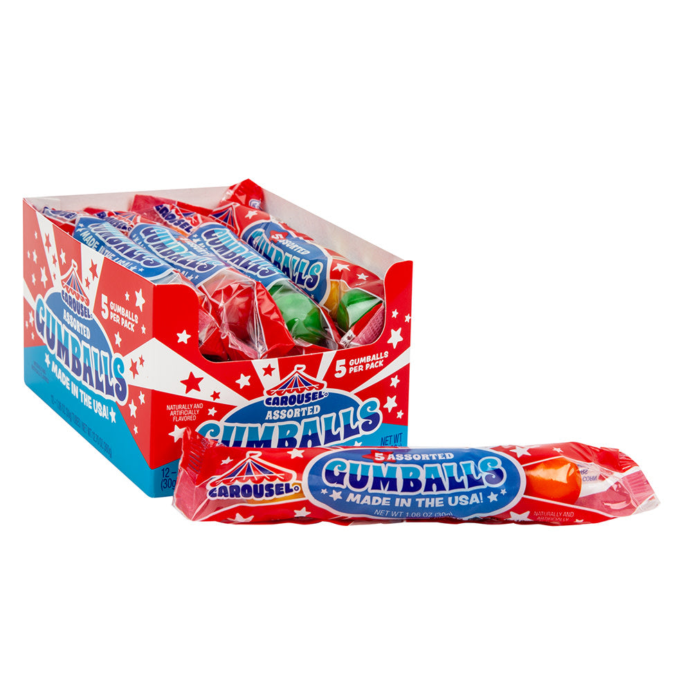 Wholesale Carousel Assorted Gumballs 5 Piece Tube- Bulk